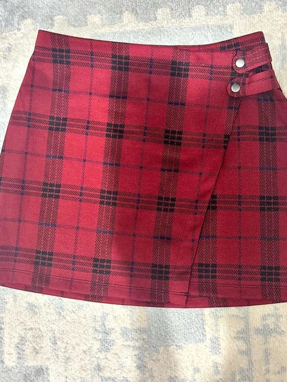 Plaid Wrap Mini Skirt in Red & Black Like New